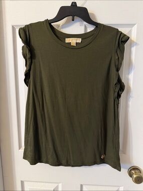 MICHAEL Michael Kors Olive Green Ruffle Sleeve Tank Top